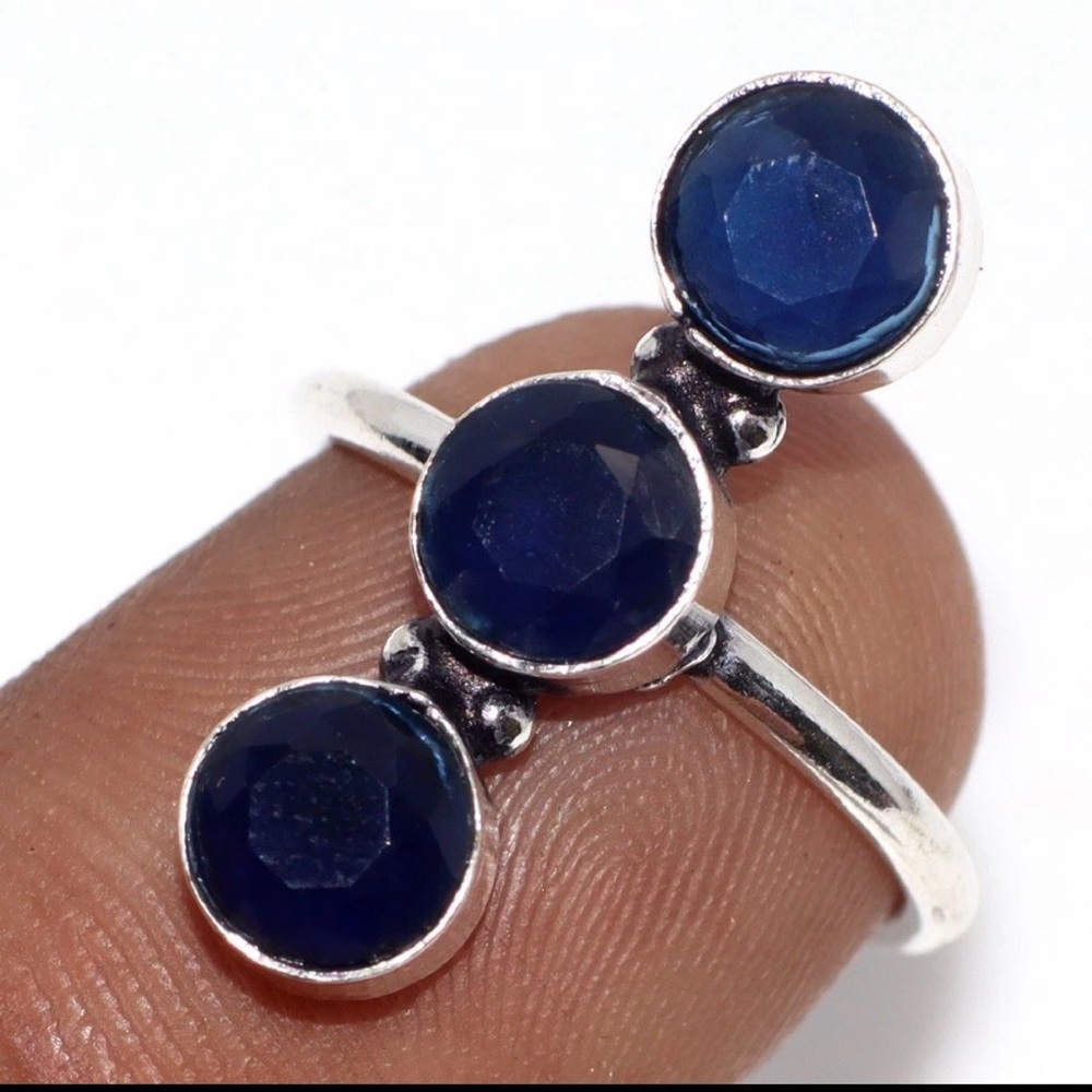 Triple Blue Gemstone Silver Ring